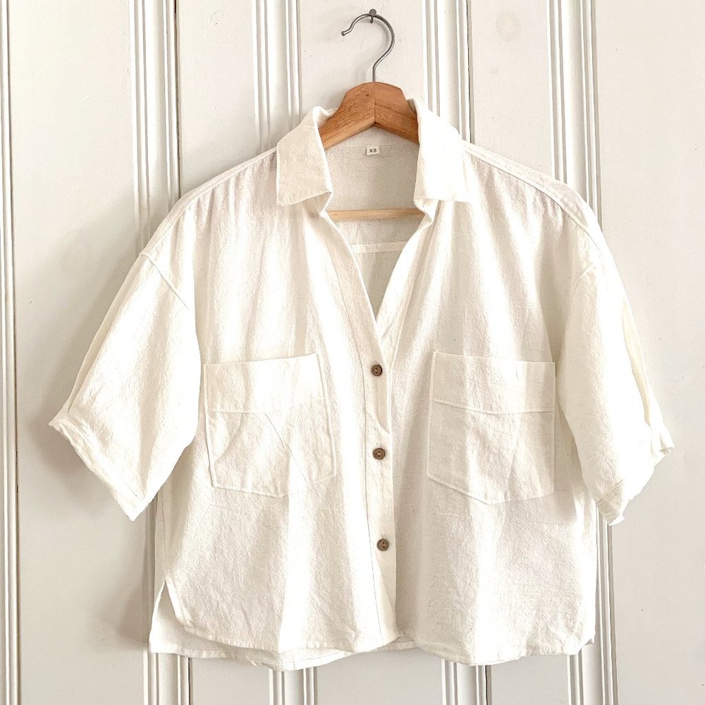 V Neck Pocket Detail Blouse